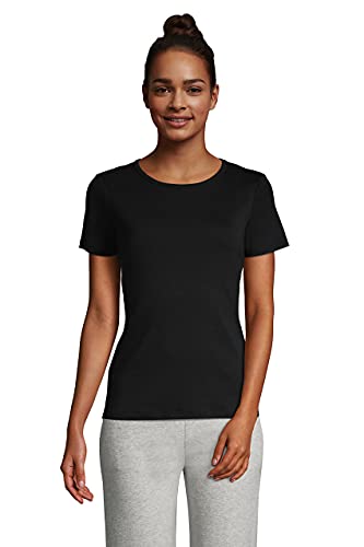 Lands  End Women Short Sleeve Shaped 1x1 Rib Crew Black Petite Large