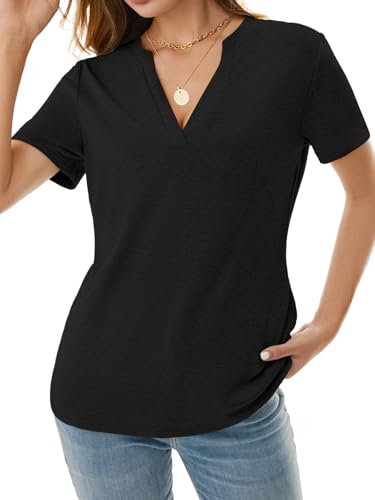 NORACORA Women's V Neck Short Sleeve T Shirt Summer Casual Tops Basic Blouses Trendy Fashion for Work Daily Wear - image 3