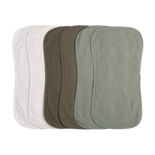 100% Cotton Muslin Baby Bibs, Extra Soft and Absorbent, 6-Layer Multicolor Set (6-Pack), Perfect for Boys & Girls (Olive Green)