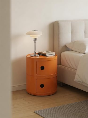 ZXDFG Table De Chevet Ronde Componibili Moderne avec Tiroirs Et Porte Coulissante - Meuble Rangement Léger en Plastique, Armoire Étagère pour Chambre,...