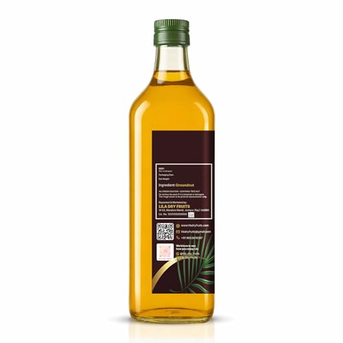 Image of LILA DRY FRUITS Groundnut Oil 1 L (500 ML x 2) Cold Pressed Peanut Oil for Cooking Natural Moongfali ka Tel for Frying, Tadka & Daily Kitchen Use, Kacchi Ghani Cholesterol Free Ground Nut Oil Chemical-Free