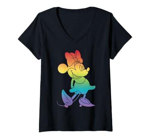 T-shirt Minnie Mouse Disney col en V arc-en-ciel idéal pour vos sorties estivales