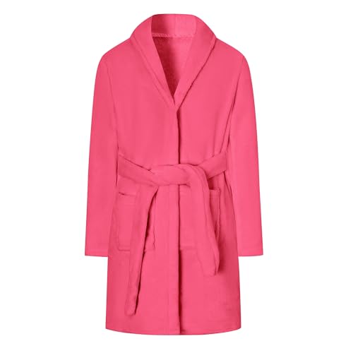 Umeyda Girls Robe, Shawl Collar Flannel Gift Soft Warm Bathrobe with Belt Pockets for Little Big Kids, Hot Pink?10-12Y