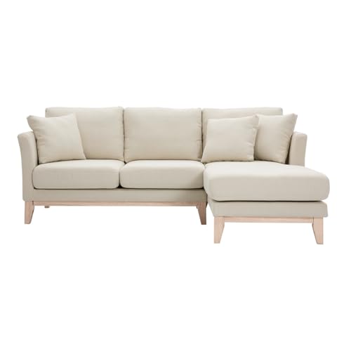 Miliboo Canapé d'angle Droit déhoussable 4 Places en Tissu Beige et Bois Clair Oslo