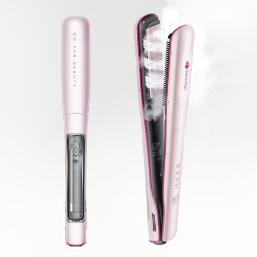 Steam Hair Straightener Flat Iron, Anti-Frizz Moisturizing Steam, Reduce Heat Damage, 20s Fast Heat, Ceramic Plates for Thick, Curly & Frizzy Hair, Beautigo, Rose Gold