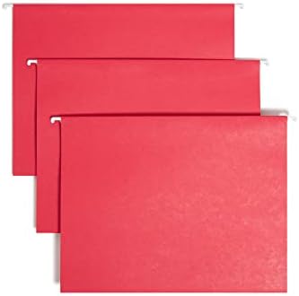 Smead TUFF Hanging File Folder with Easy Slide Tab, 1/3-Cut Sliding Tab, Letter Size, Red, 18 per Box (64043, Rod Color May Vary)