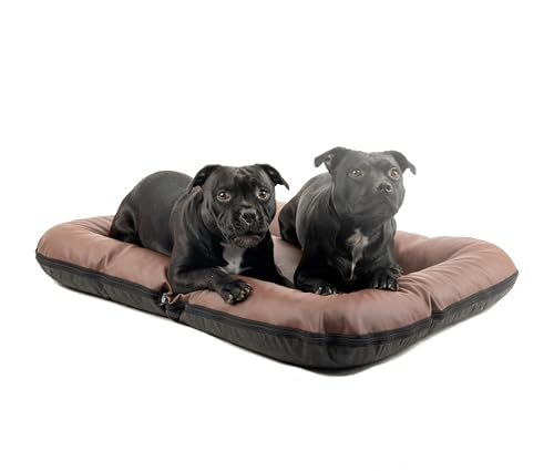 4L Textil Ella Hundebett für Mittelgroße Hunde Kunstleder Wasserfeste Matratze (90x70 cm, Braun)