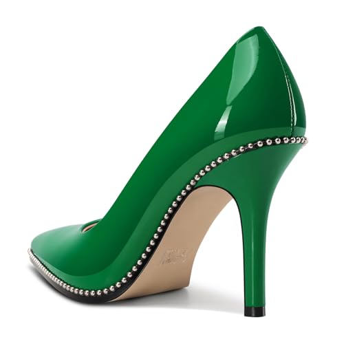 Image of TNYNFBEB Womens Stiletto Mid Heel Pointed Toe Pumps Slip-on Sliver Beaded Prom Wedding Dress Basic Classic Patent Leather 3.5 Inches Heels