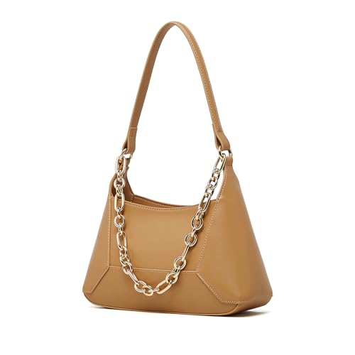 Image of Genuine Leather Hobo Bag for Women, Crossbody Purse with Adjustable Shoulder Strap and Detachable Chain Strap (Beige)