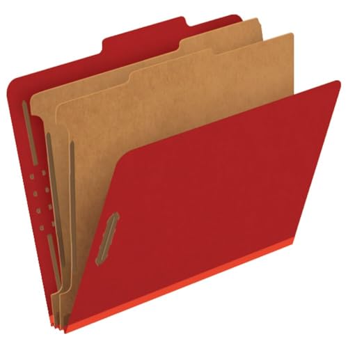 Pendaflex Classification Folders, Standard, 2 Dividers, Embedded Fasteners, 2/5 Cut Tab, Bright Red, Letter Size, 10/BX (24131P)