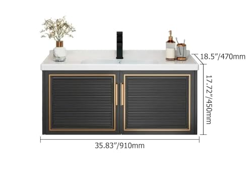 Weibath 36\" Black Floating Bathroom Vanity Wall Mounted Bathroom Vanities Cabinet with Sink Combo - Thumbnail 2