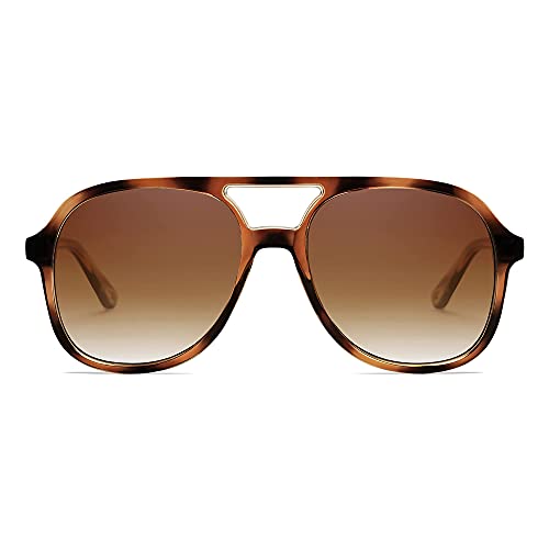 Retro Polarized Aviator Sunglasses Womens Men Vintage Double Bridge Square Sun Glasses AP3606