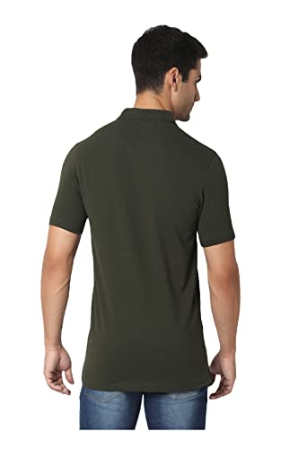 Image of Spykar Men's Slim Fit Polo Neck Half Sleeve Solid Casual T-Shirt