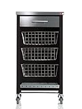 DON HIERRO - Carrito de Cocina Chelsea con encimera de Acero Inoxidable, 3 cestas metálicas, cajón, botellero y Ruedas con Freno – Fabricado en España - Negro