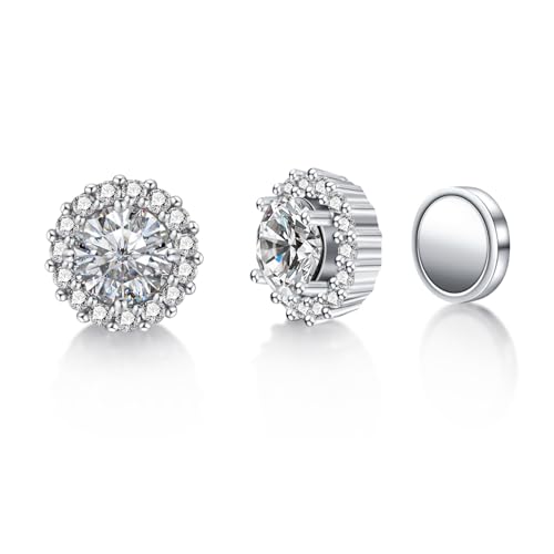 HELLOICE 0.3-2CT Magnetic Moissanite Halo Stud Earrings for Women Men Non Pierced Round Cut Hypoallergenic Lab-Diamond Stud Earrings Jewelry Gift