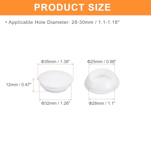 Image of uxcell 3 Pcs Silicone Plugs, Rubber Round Snap in Locking Hole Plugs for 28-30mm Hole, Hole Stoppers Waterproof Hole Plug for Metal Tube, Furniture End Caps Inserts, White