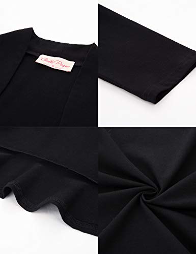 Belle Poque Lady Long Sleeve Bolero Jacket Cropped Shrug Bolero Cotton Cover Up (Black,M)