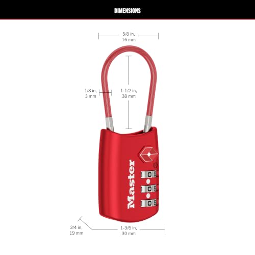 Image of Master Lock TSA Approved Combination Luggage Lock, 4-Pack, 4688REDEC4 | TSA Accepted Set Your Own Combination Travel Lock for Suitcases, Backpacks, Airport Security, Resettable 3-Digit Lock