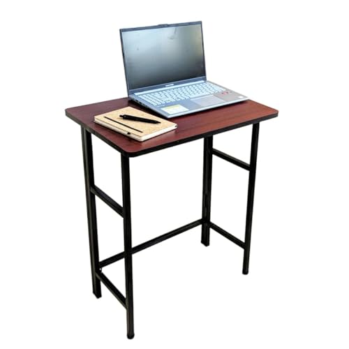 Image of ANEXO Metal Folding Computer Work from Home Table for Laptop Study Office Foldable Desk (Mahogany No Tray)