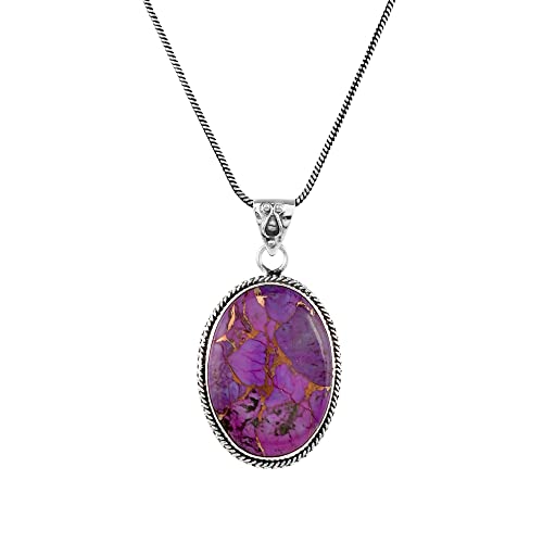 Universe Kart Handmade Purple Turquoise GemstonePendant Necklace in 925 Sterling Silver - Bohemian Healing Stone Jewelry for Spiritual Energy - Perfect Gift for Her, Wife, or Mother