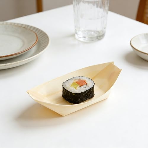 Platos desechables de sushi de madera 6 pulgadas, 100 pzas miniatura 6