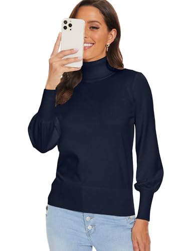 Image of Spicy Sandia Women's Turtleneck Sweaters Pullover Knit Tops Navy Blue 2XL