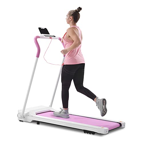 FYC Treadmill Folding Treadmill for Home Portable Electric Motorized Treadmill Running Exercise Machine Compact Treadmill for Home Gym Fitness Workout Walking, No Installation Required (White&Pink)