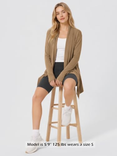 Image of ODODOS Women's Drape Open Front Cardigans Cozy Soft Long Sleeve Casual Wrap Outerwear with Pockets Thumb Hole