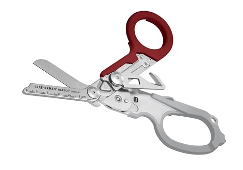 Image of LEATHERMAN, Raptor Rescue, 6-in-1 Heavy-Duty Emergency /Trauma Shears with Carbide Glass Breaker & Strap Cutter, Made in the USA, Garnet