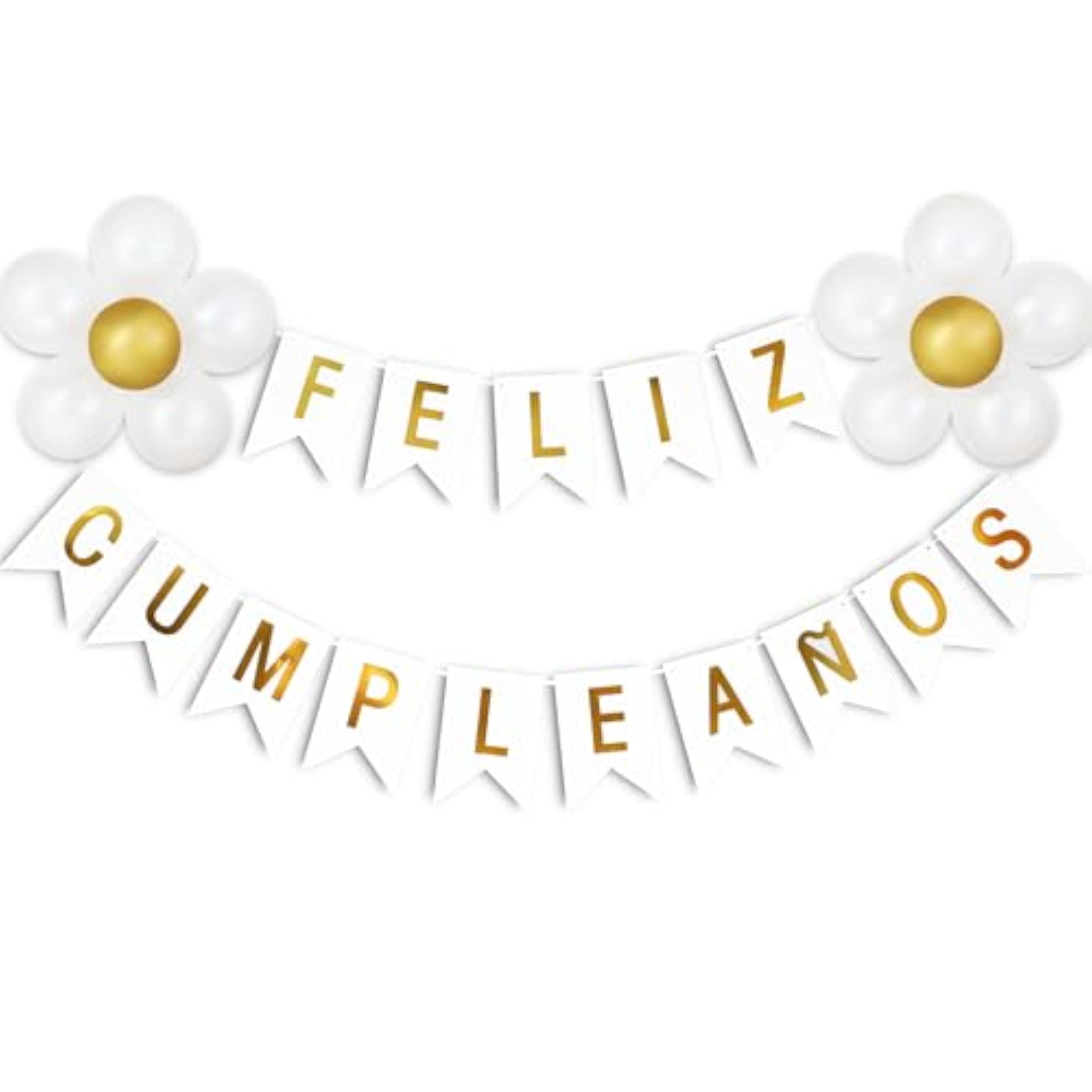 Banner Feliz Cumpleaños en español con Flores de Globos Decoración de Fiesta Guirnalda y Pancarta de Celebración de Aniversario de Adultos y Niños Cartel con Letras Doradas y Globos