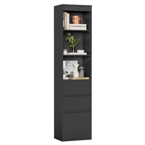 AOGLLATI Bücherregal, Bücherschrank mit 3 Schubladen und 3 Fächern,Büroregal mit verstellbaren Ablagen, 180 cm Hochschrank für Wohnzimmer Schlafzimmer Arbeitszimmer, Modern, Platzsparend,Schwarz AOGLLATI Bücherregal, Bücherschrank mit 3 Schubladen und 3 Fächern,Büroregal mit verstellbaren Ablagen, 180 cm Hochschrank für Wohnzimmer Schlafzimmer Arbeitszimmer, Modern, Platzsparend,Schwarz