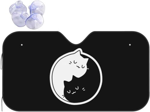 カーサンシェード おもしろ 猫 猫柄 面白い ねこ (15) カーフロントカバー 車用サンシェード 日よけ 紫外線対策 展開寸法 140x76cm 吸盤4個付 カーテン 遮光断熱 軽自動車