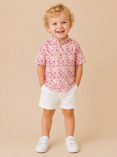 Image of A.T.U.N. (ALL THINGS UBER NICE) Boys 100% Cotton Printed Shirt | Half Sleeve Smart Casual Shirt for Kids | Soft Breathable Button Placket Top for Boys
