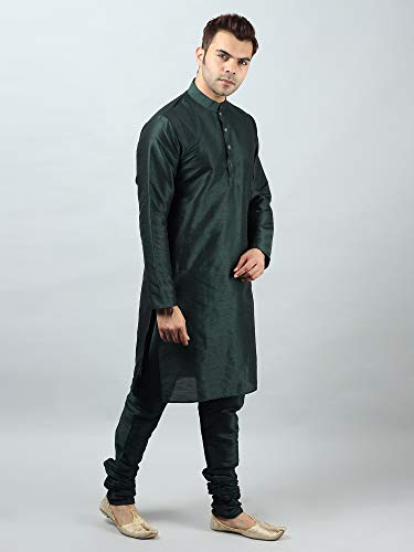 Image of Uri and MacKenzie Banarasi Dupion Silk Solid Kurta Churidar Pyjama Set for Men