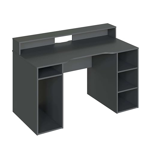 Habitdesign Mesa Gamer, Mesa de Ordenador, Modelo Ozone, Acabado en Gris Antracita, Medidas: 136 cm (Largo) x 67 cm (Ancho) x 73-88 cm (Alto)