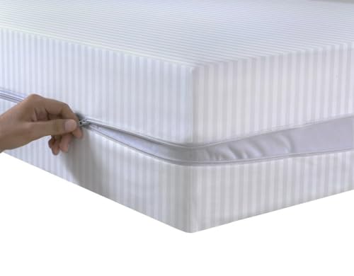 Satin Stripe Zipped Mattress Protector, White, Single