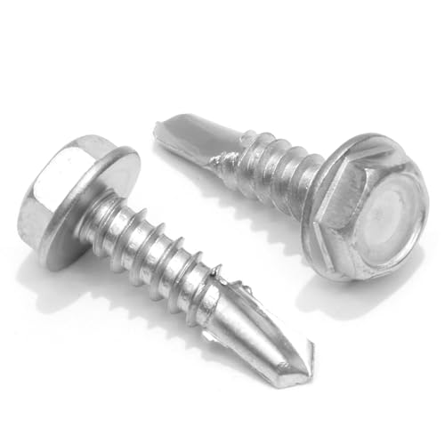 Bolt Dropper #10 x 3/4-Inch Stainless Steel TEK Screws - Pack of 100 Self Tapping Screws - Corrosion-Resistant External Hex Washer Head Screws for Wood, Metal, Wet Environments, and Outdoor Projects