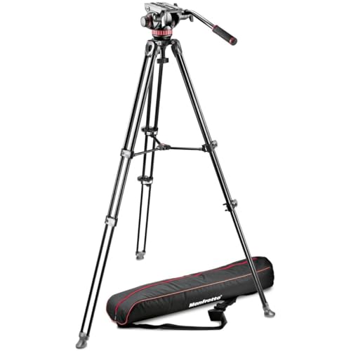 Manfrotto MVK502AM 1 – Sistema Profesional de trípode de vídeo Fluido de Aluminio con Patas telescópicas Dobles, semiesfera de 75 mm – Compatible con cámaras HDSLR – Incluye Bolsa de Transporte
