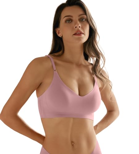 Image of DEANGELMON V Neck Bra Padded Seamless Adjustable Straps Bralettes Everyday Basic Sleeping Bras Multiple Pack