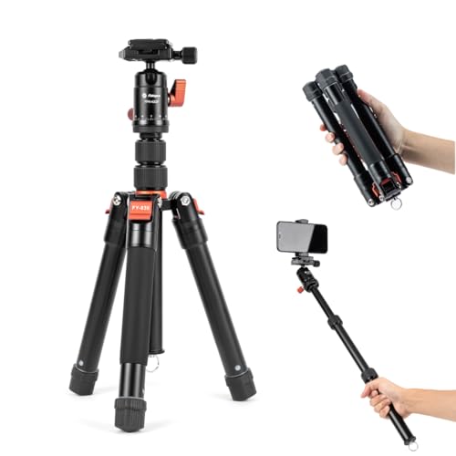 Fotopro ミニ三脚 148cm 軽量コンパクト 旅行用 360度ボールヘッド 着脱式で自撮り棒としても利用可能 スマホマウント付き 耐荷重8kg モデルFY-830 オレンジ