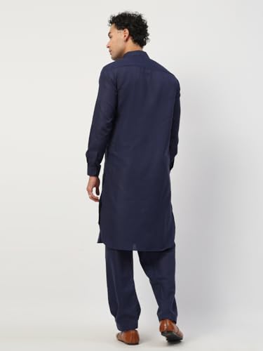 Image of Men's Traditional Pathani Kurta Salwar Set, Red, Long Sleeve, Collared Neck, Cotton Blend, Ethnic Wear