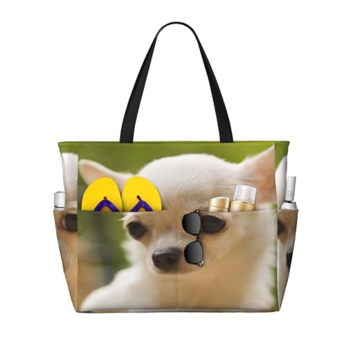 Sac à bandoulière Chihuahua blanc le grand cabas de plage qui célèbre votre amour des chiens
