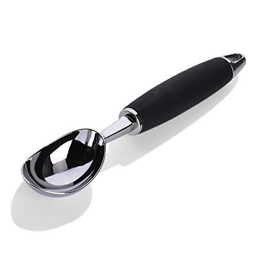 Ice Cream Scoop, No Thaw Hard Ice Cream Scooper Spades with Comfortable Non-Slip Rubber Grip Handle for Ice Cream, Melon Ball, Dishwasher Safe (1 PCS) (Black Long)