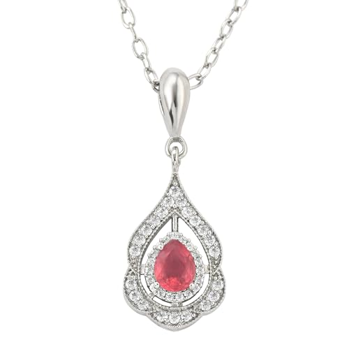 Image of LMDPRAJAPATIS Certified Lab Created Pink Ruby Gemstone Charm Pendant Necklace for Womens