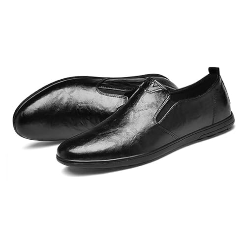 Men's Black Genuine Leather Slip On Flat Penny Loafers Classic Comfort Pointed Toe Soft Sole Casual Business Derby Shoes for Work Party Wedding Dress4
