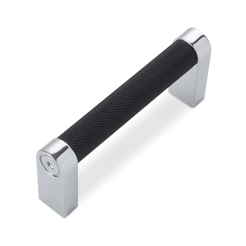 BUKOBYHE 10 Pack 3 Inch(76mm) Matte Black and Polished Chrome Kitchen Cabinet Handles Knurled Cabinet Pulls Black Drawer Pulls Kitchen Hardware