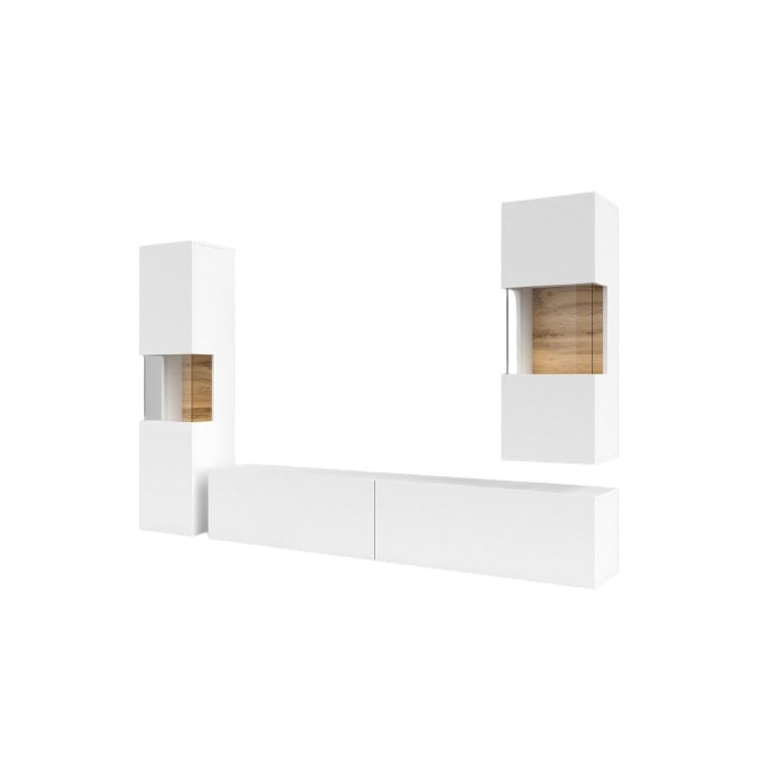 Salon Complet EVA 3 Meubles Blanc et chêne Design Moderne
