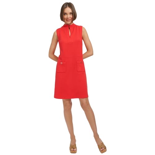 Image of Tommy Hilfiger Women's Sleeveless Split Neck Solid Jacquard Knit Dress