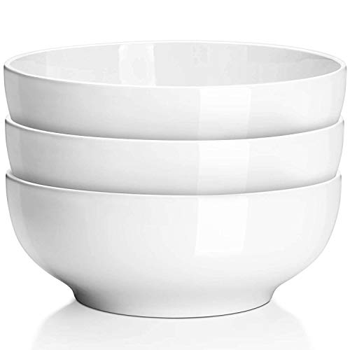 Delling 8 Large Serving Bowls Set - 18 Quart Ceramic Mixing Bowl Porcelain White Bowl For Salad Pasta Soup Set of 3