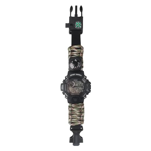 FeiWen Montre Digitale Militaire de Survie Multifonction Extérieure pour Hommes, Bracelet Étanche Boussole Thermomètre Sifflet Silex Bâton Rétroéclairage